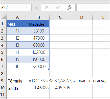 Exemplo 1 -- função PROJ.LOG