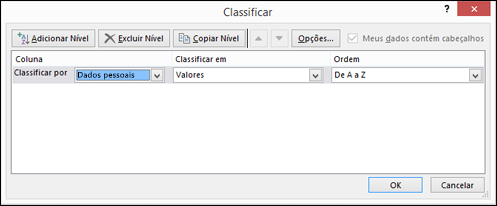Selecione a primeira coluna a ser classificada