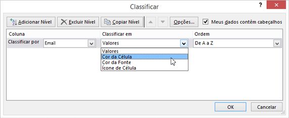 Em Classificar em, escolha uma opção