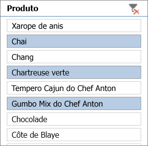 Segmentação de dados com itens selecionados