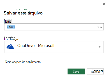 Salvar a caixa de diálogo no Microsoft Excel para Office 365