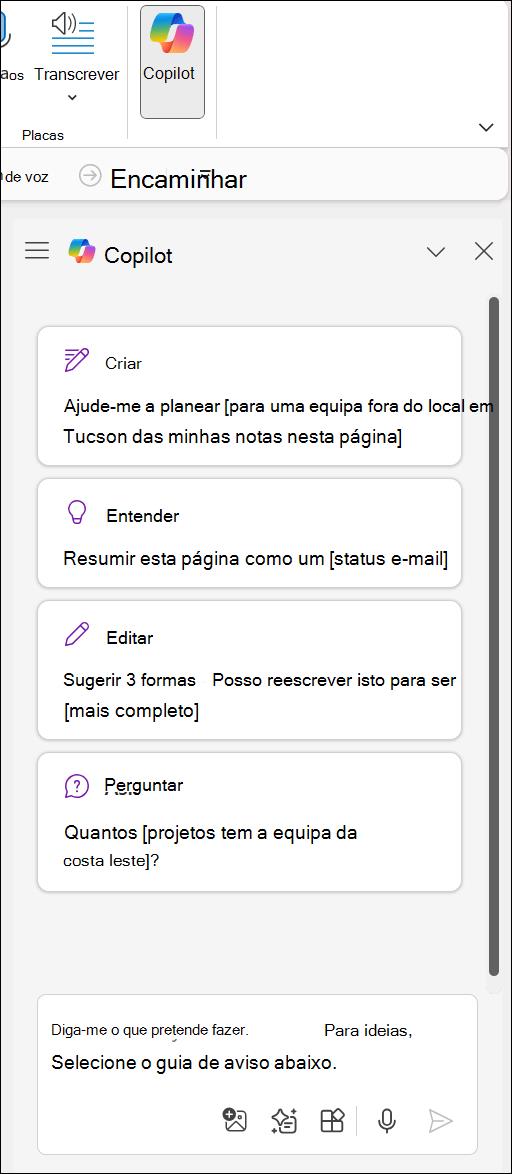 Acessando o Copilot no Botão do OneNote