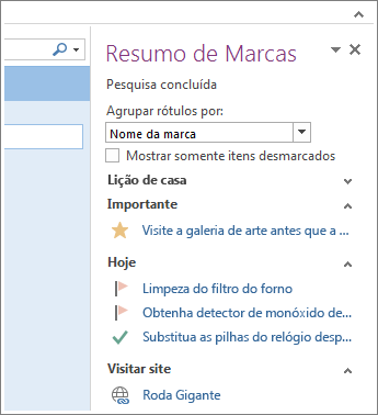 Você pode ver um resumo das tarefas no Resumo de Marcas.