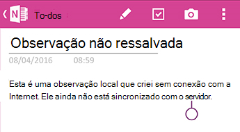 Uma nota não sequenciada no OneNote para Android