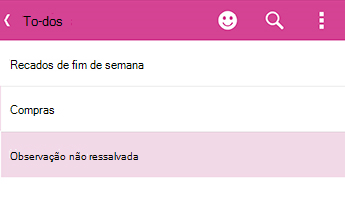 Uma nota não sequenciada no OneNote para Android