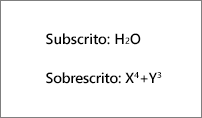 Exemplo de texto Subscrito e Sobrescrito