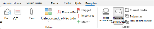 No friso, selecione tem anexos para procurar itens que incluam ficheiros.