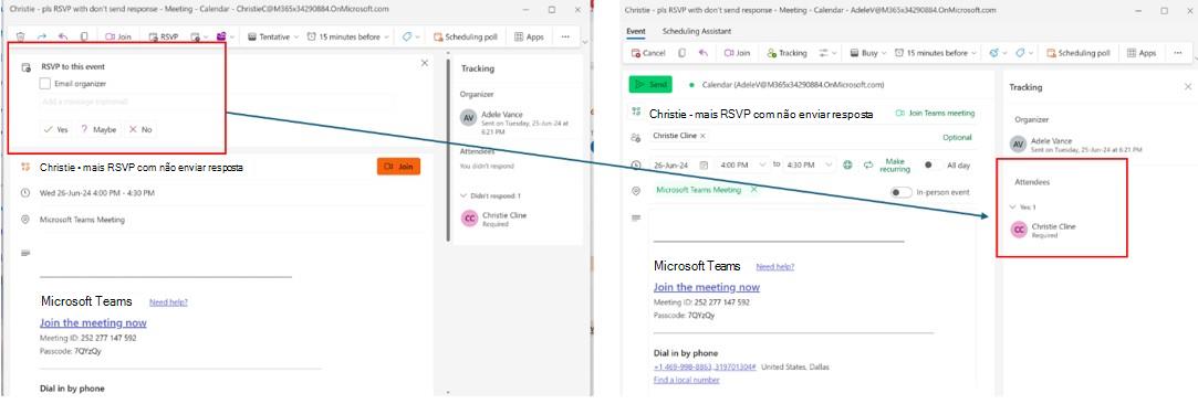 Captura de ecrã a mostrar que o RSFF não envia resposta é controlado no novo Outlook