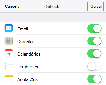 Configurações de sincronização da conta