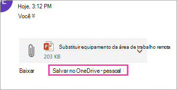 Transferir a ligação para guardar um anexo no OneDrive.