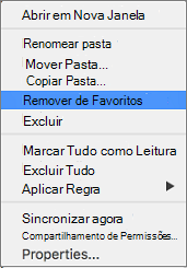 Opção Remover dos Favoritos no menu de contexto