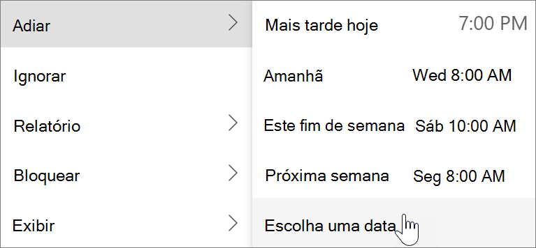 Usando o Snooze no novo Outlook para Windows