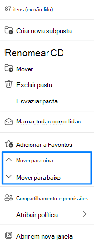 Captura de tela da opção mover pastas