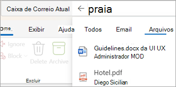 Selecione Files para ver os resultados da pesquisa apenas com anexos.