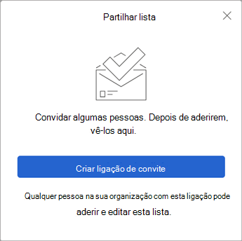 Quando você seleciona Compartilhar Lista, Para Fazer cria um link de convite para enviar para outras pessoas.