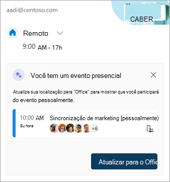 Captura de tela mostrando a atualização do local de trabalho