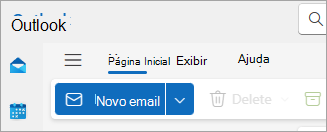Captura de ecrã do novo friso do Outlook