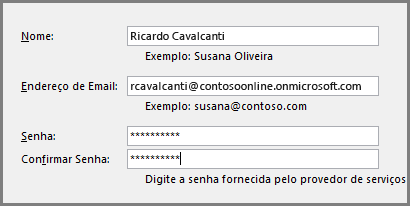 A segunda página do assistente de Nova Conta