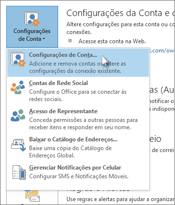 Clique em Definições > da Conta de Ficheiros>, Definições da Conta