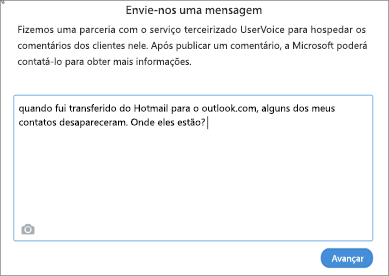 Um exemplo do que você pode escrever para nos informar que seus contatos estão ausentes.