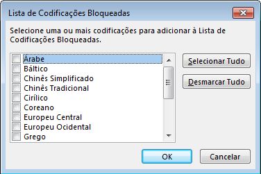 Caixa de diálogo Lista de Codificações Bloqueadas