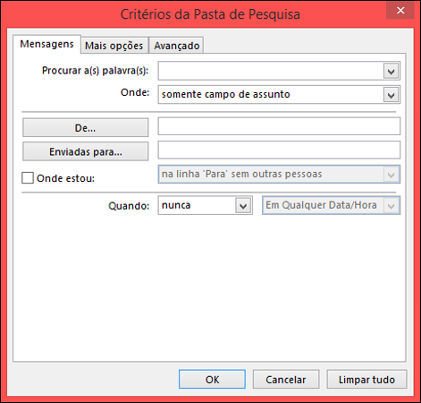 Especificar os critérios de pesquisa
