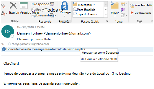 Clique no InfoBar para exibir como HTML.