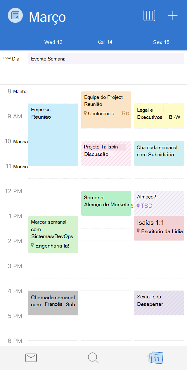 Categorias do Calendário