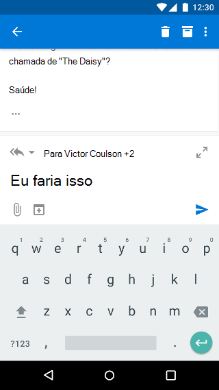 Redigindo um email no Outlook Mobile