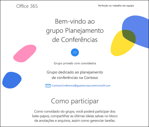 Imagem da mensagem de boas-vindas para convidados do grupo