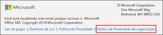 Rodapé da mensagem de boas-vindas do convidado dos Grupos do Office 365