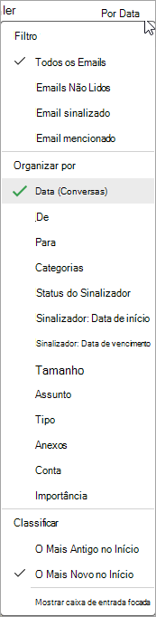 Captura de tela da lista suspensa Classificar mensagens