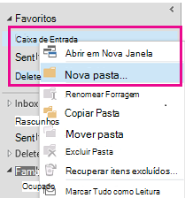 Você pode criar uma nova subpasta usando o menu de atalho.