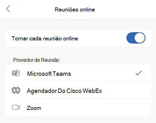 Selecionar o provedor padrão no Outlook no iOS