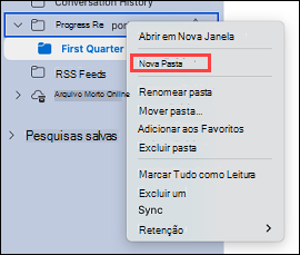 Mostra a seleção de uma pasta no Outlook