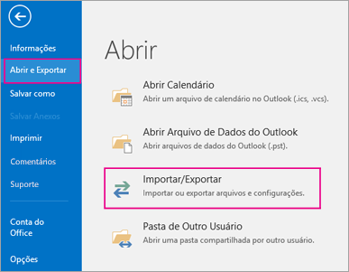 Escolha Abrir & Exportar e escolha Importar/Exportar.