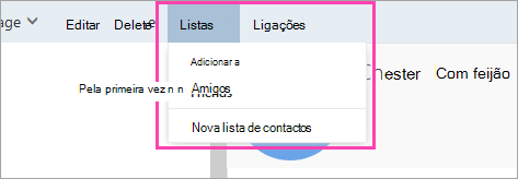 Captura de tela do botão Listas