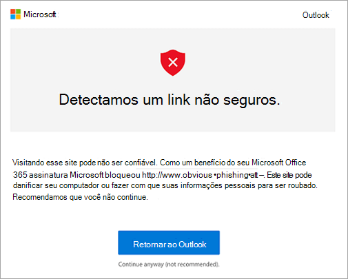 Uma captura de tela da tela de aviso de link não seguro