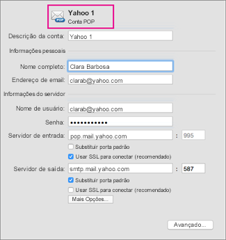 Configurações básicas de conta POP