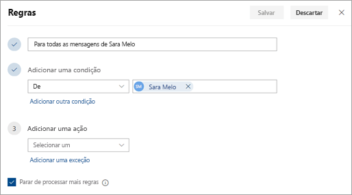 Uma captura de tela da página de configurações de regras