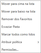 Menu de contexto, ou de atalho, que aparece quando você clica com o botão direito na Caixa de Entrada de Email.