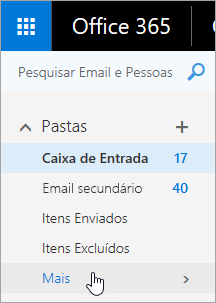 Uma captura de tela do cursor de mouse passando sobre o botão Mais no painel de navegação do Outlook na Web.