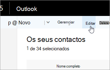 Uma captura de tela do botão Editar na barra de navegação do Outlook.