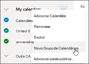 Uma captura de tela do botão Novo Grupo de Calendário