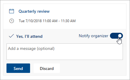 Captura de tela do botão de alternância Notificar organizador