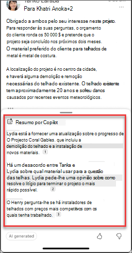 Um resumo por email do Copilot em iOS e Android