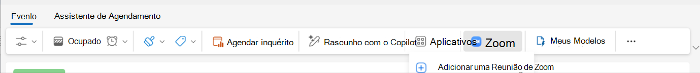 Captura de ecrã a mostrar as opções do fornecedor de reunião para fornecedores de reunião online de terceiros