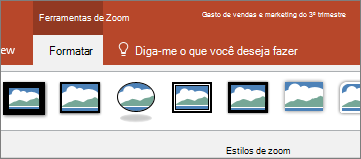 Mostra a guia Formatar das Ferramentas de Zoom na faixa de opções do PowerPoint.
