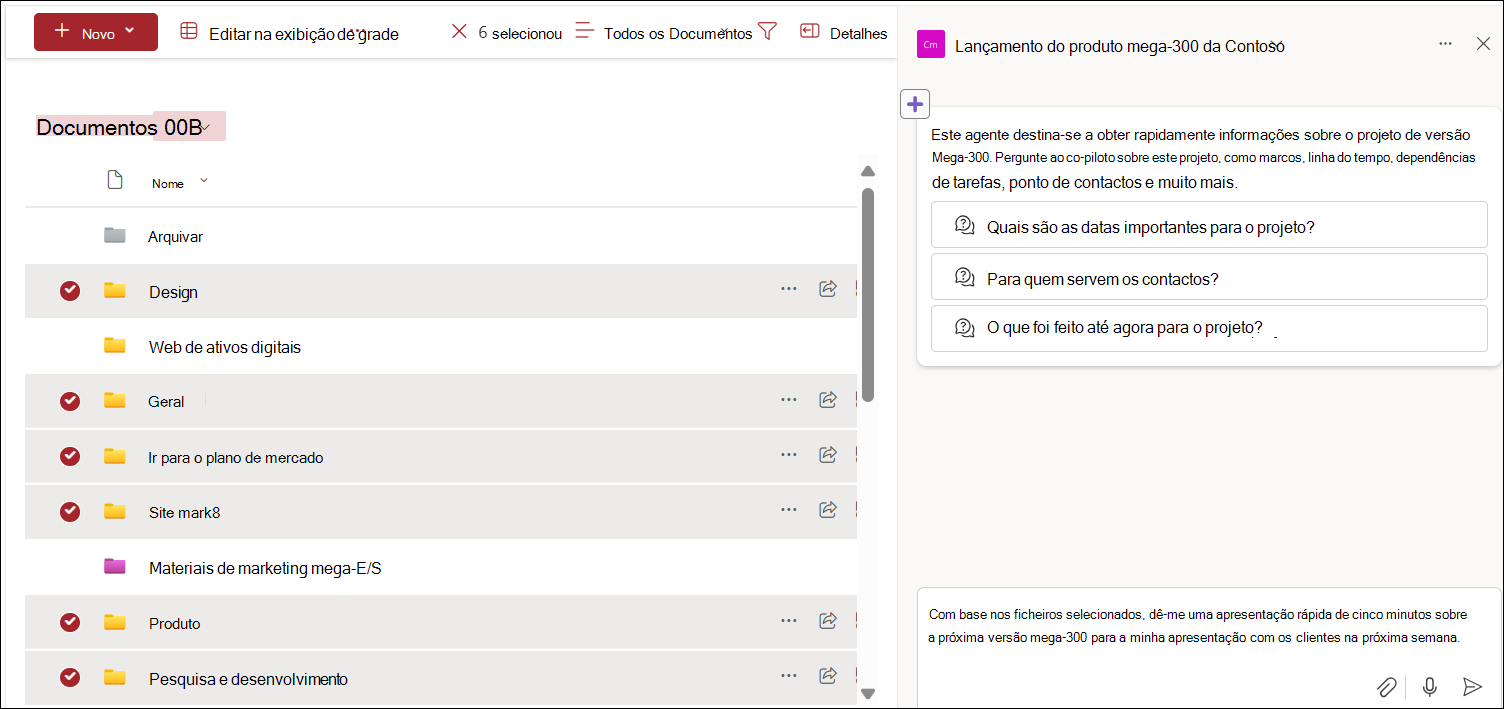 A captura de tela da seleção de arquivos da biblioteca de documentos para chat