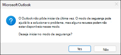 Erro clássico do modo de segurança do Outlook